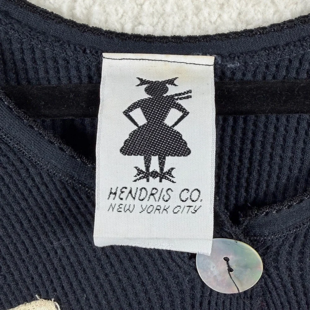 Vtg Hendris Co NYC Waffle Knit Thermal Garden Patch Button Top Cottagecore S
